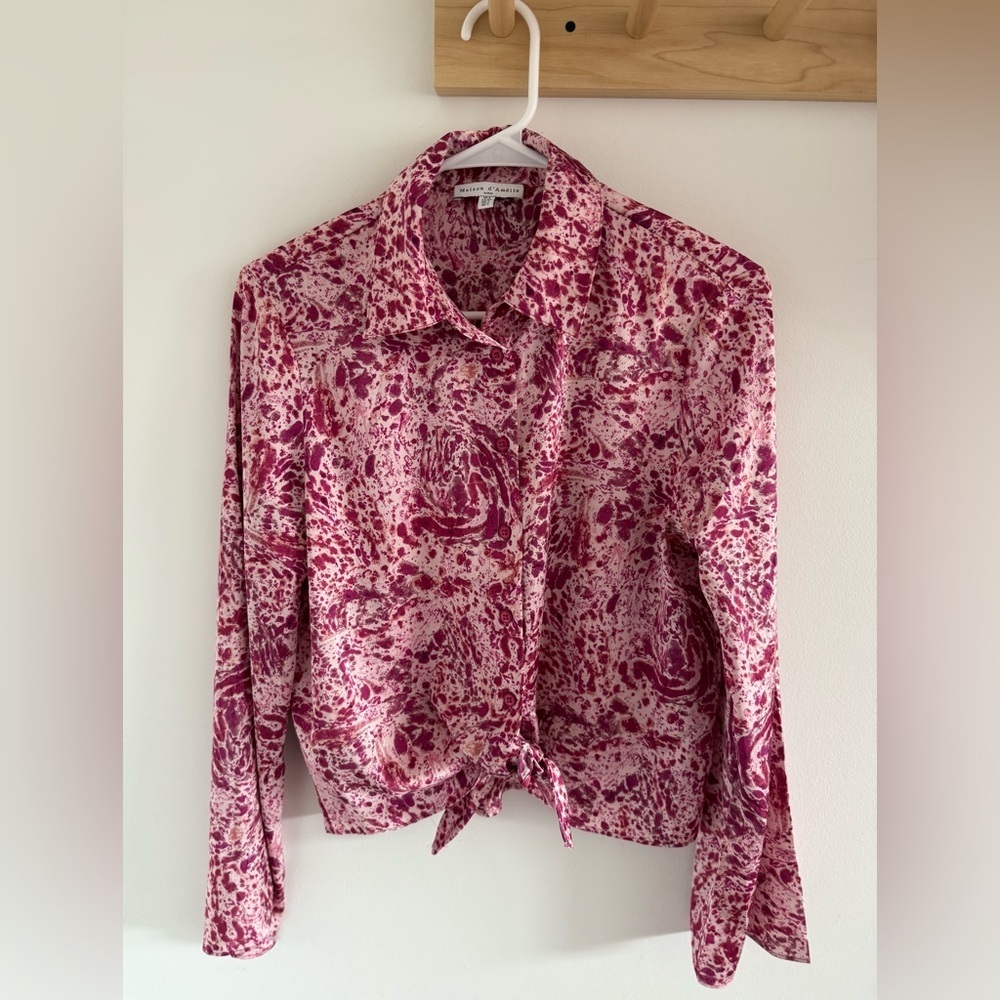Maison D'Amelie Pink Garden Floral Printed Blouse Size Small - Picture 1 of 5